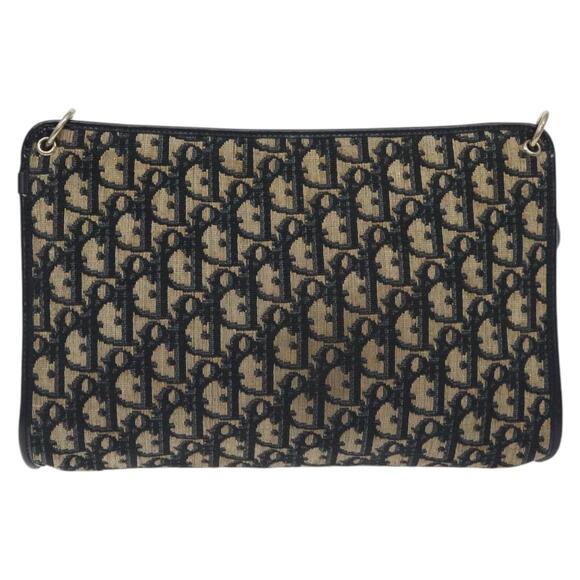 DIOR Trotter Canvas Shoulder Bag Navy Gold - Picture 3 of 12